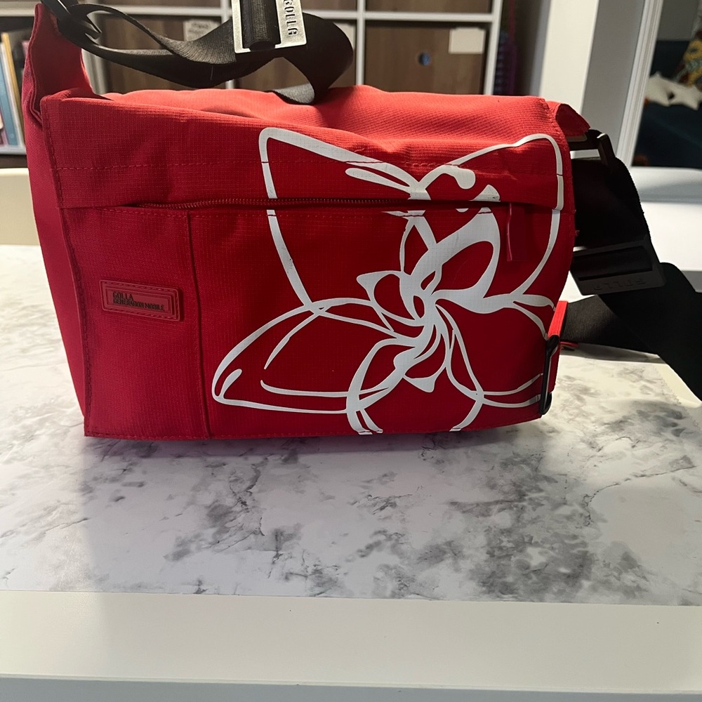 Stylish Red camera Bag with White Design